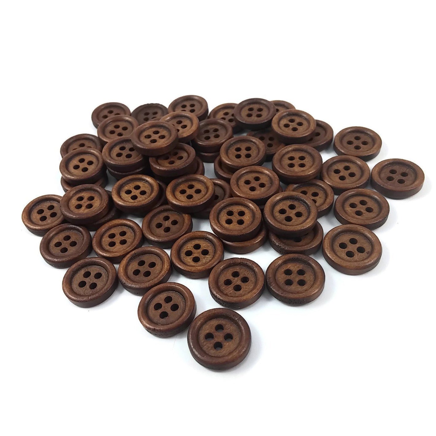 Wholesale Wooden button - Brown 4 Holes Wood Sewing Buttons 15mm - set of 60