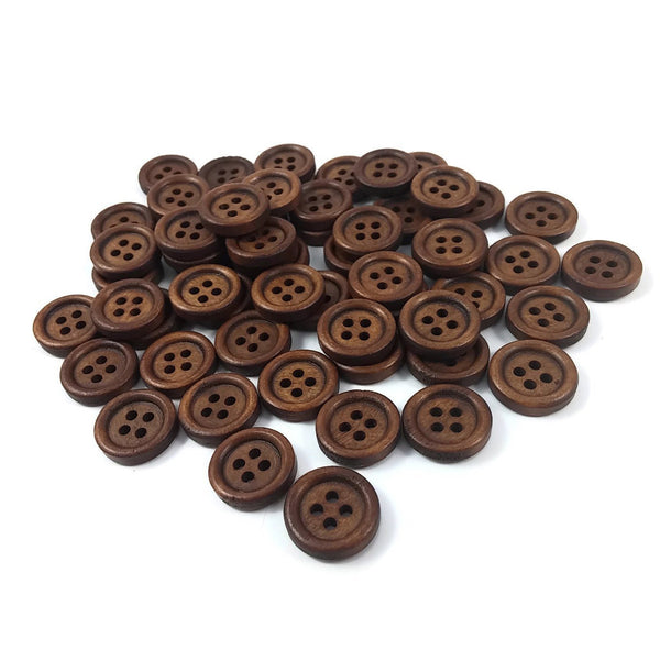 12mm Wooden Buttons, Saddle Brown Buttons, Espresso Brown Buttons, Small  Wooden Buttons, Dark Brown Buttons 