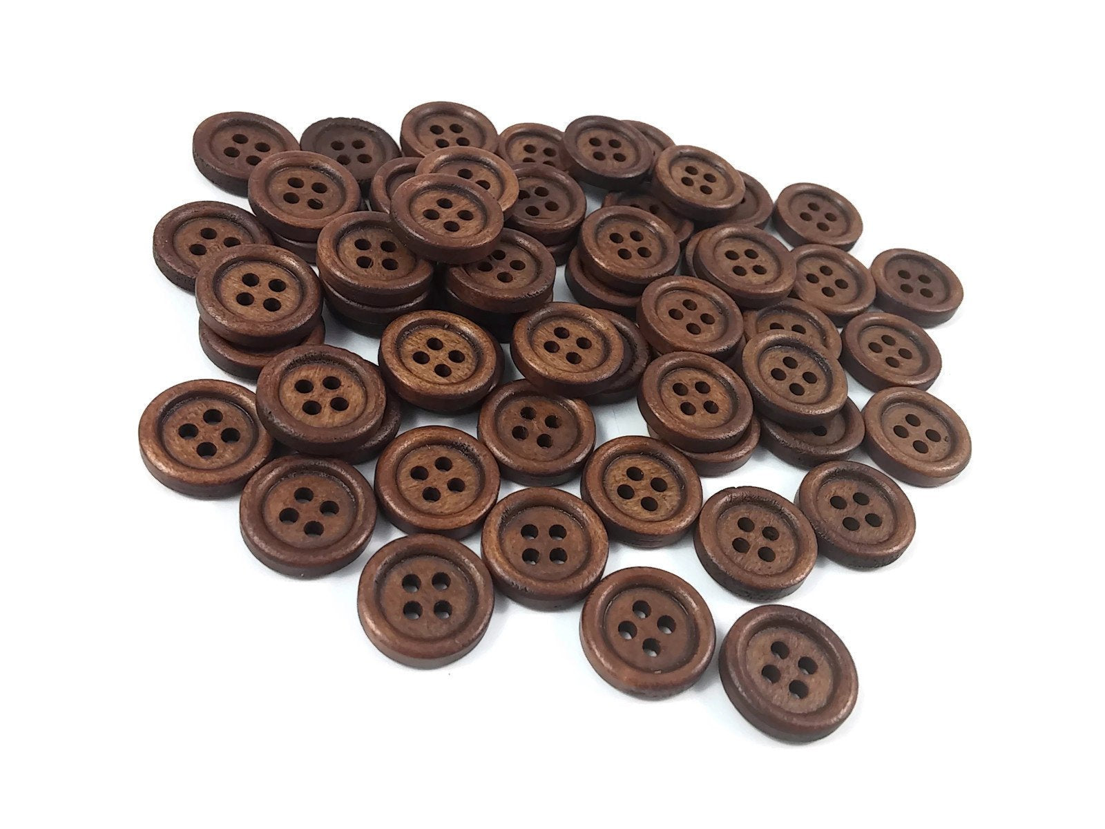 100Pcs Wood Buttons Sewing 2 Holes Round Brown Clothing Accessories 13 15mm  Light Brown 13mm 