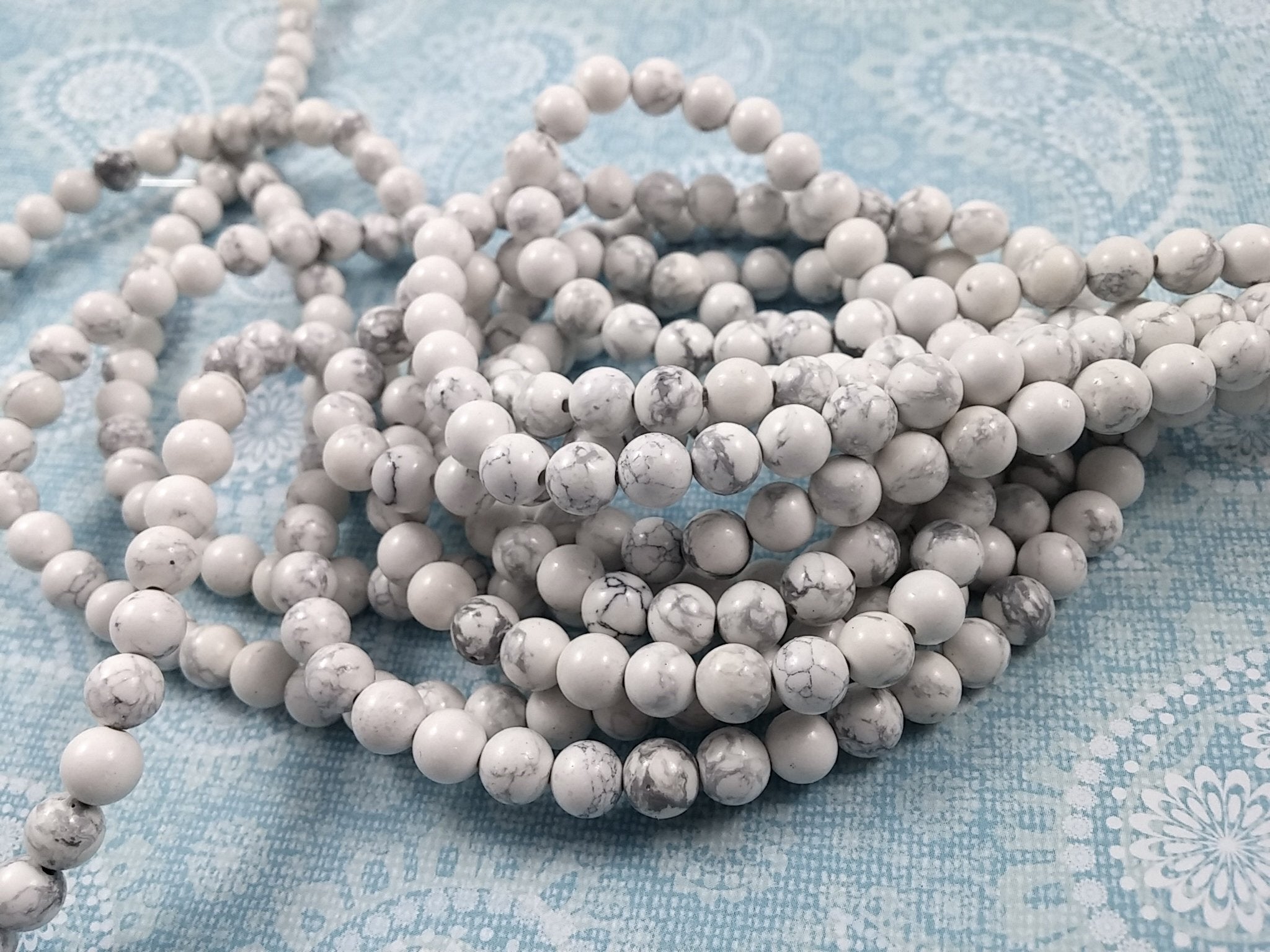 White Marbled Turquoise Stone Beads Strands 4, 6, or 8mm Round