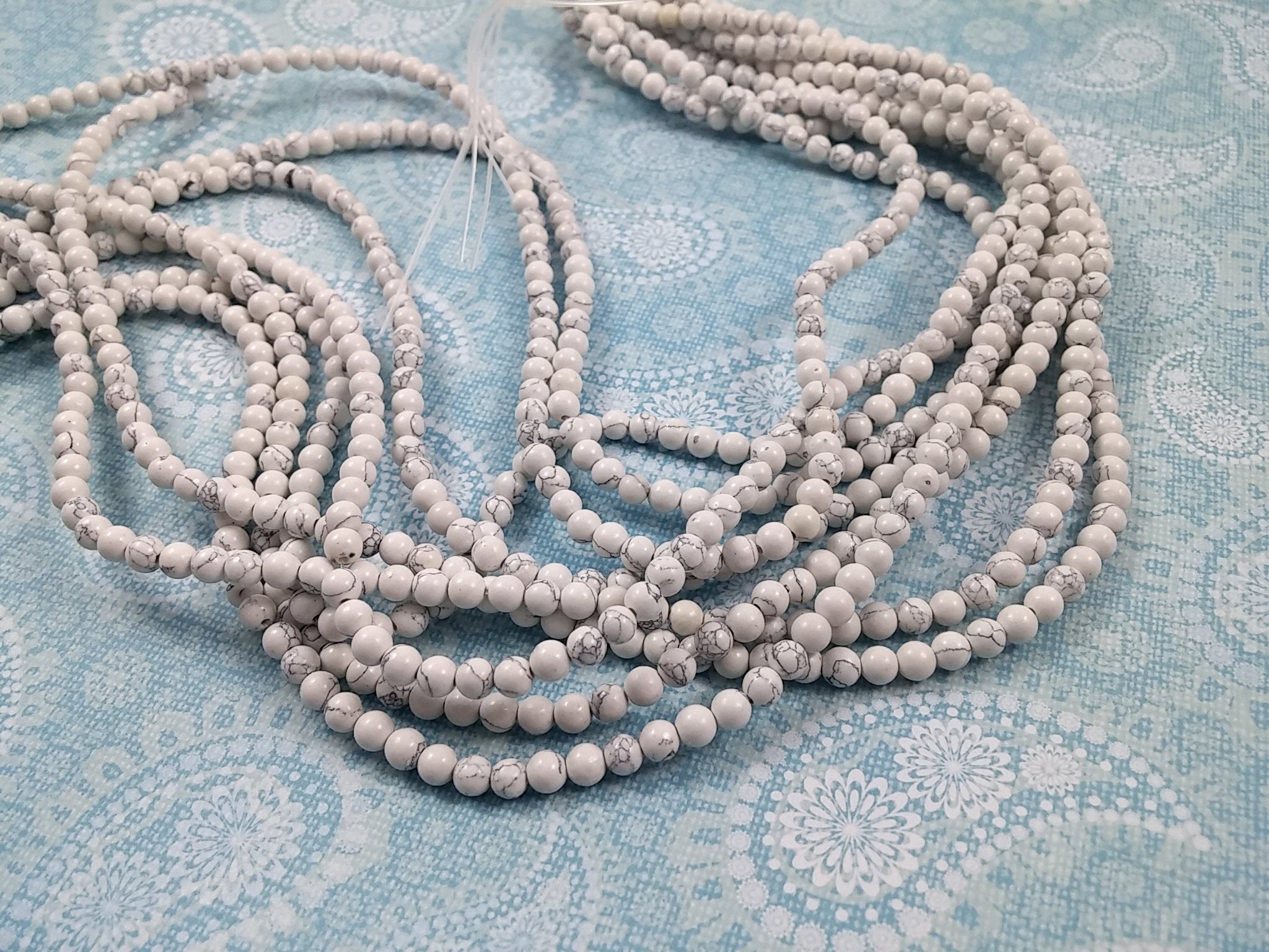 White Marbled Turquoise Stone Beads Strands 4, 6, 8 or 10mm Round