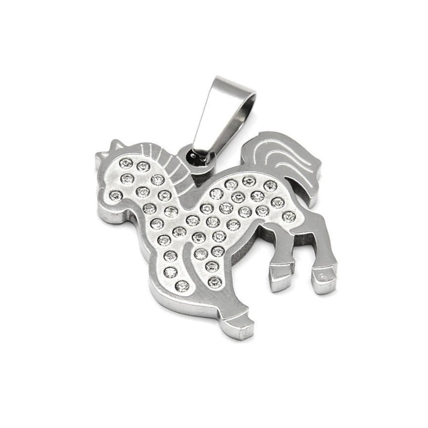 Horse pendant rhinestone and stainless steel hypoallergenic DIY necklace pendant