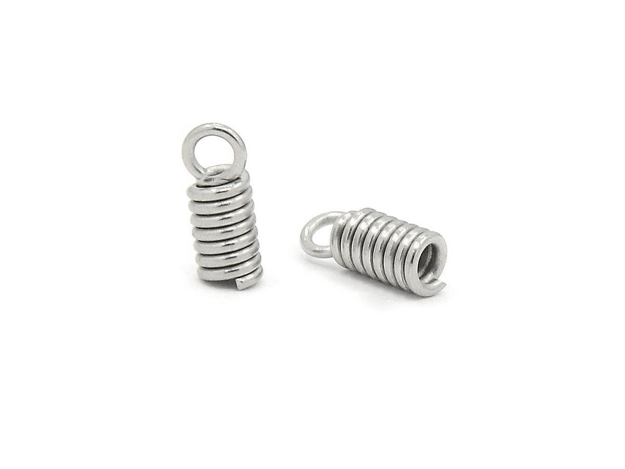 Silver Cord Ends - Stainless steel spring coil ends - hypoallergenic necklace fasteners 20pcs