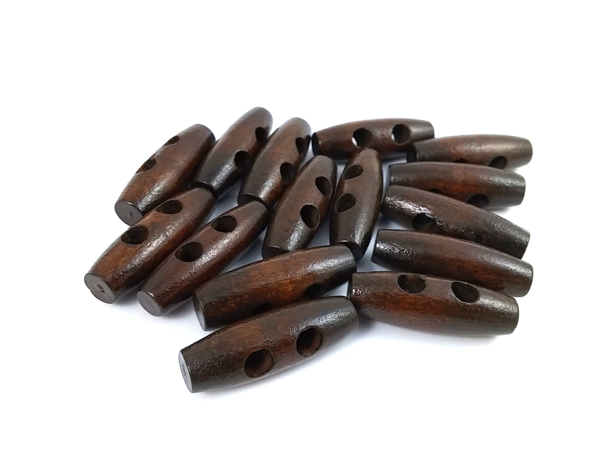 15 boutons de bois marron foncé 3.5 x 1.1cm
