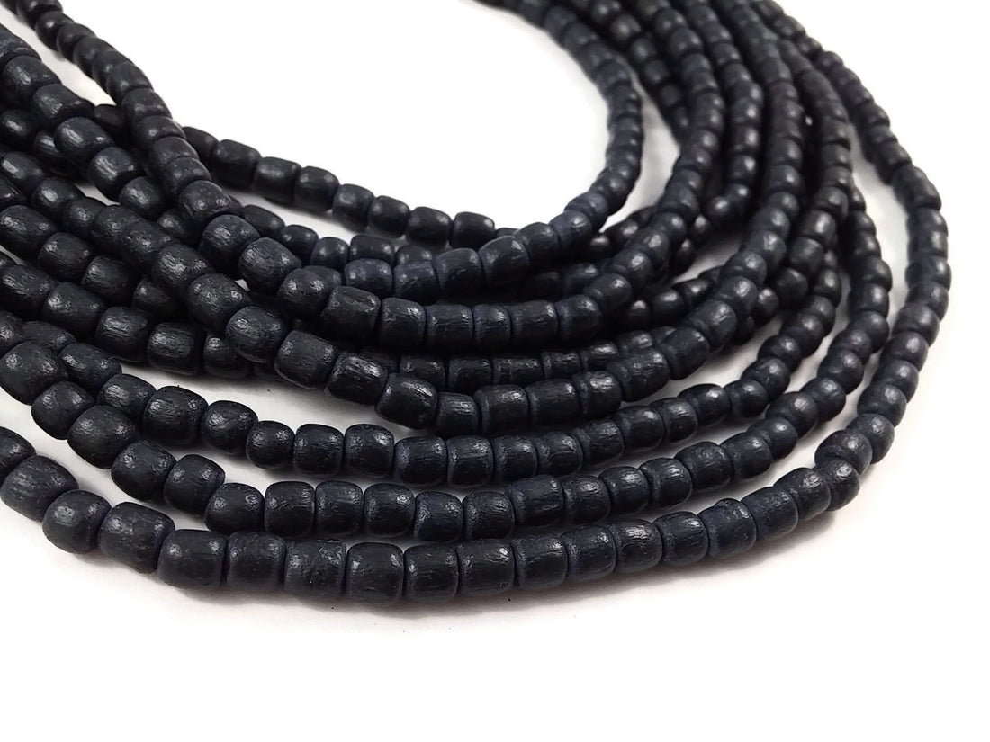 Tube Wooden Beads 4x5mm - Charcoal