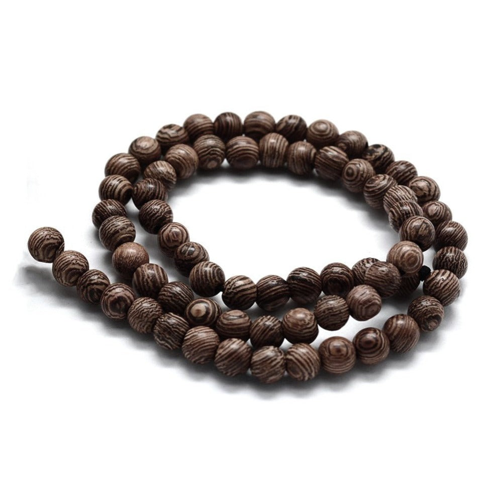 Brown zebra wood beads 6 or 8mm - Natural Mala Wooden Beads