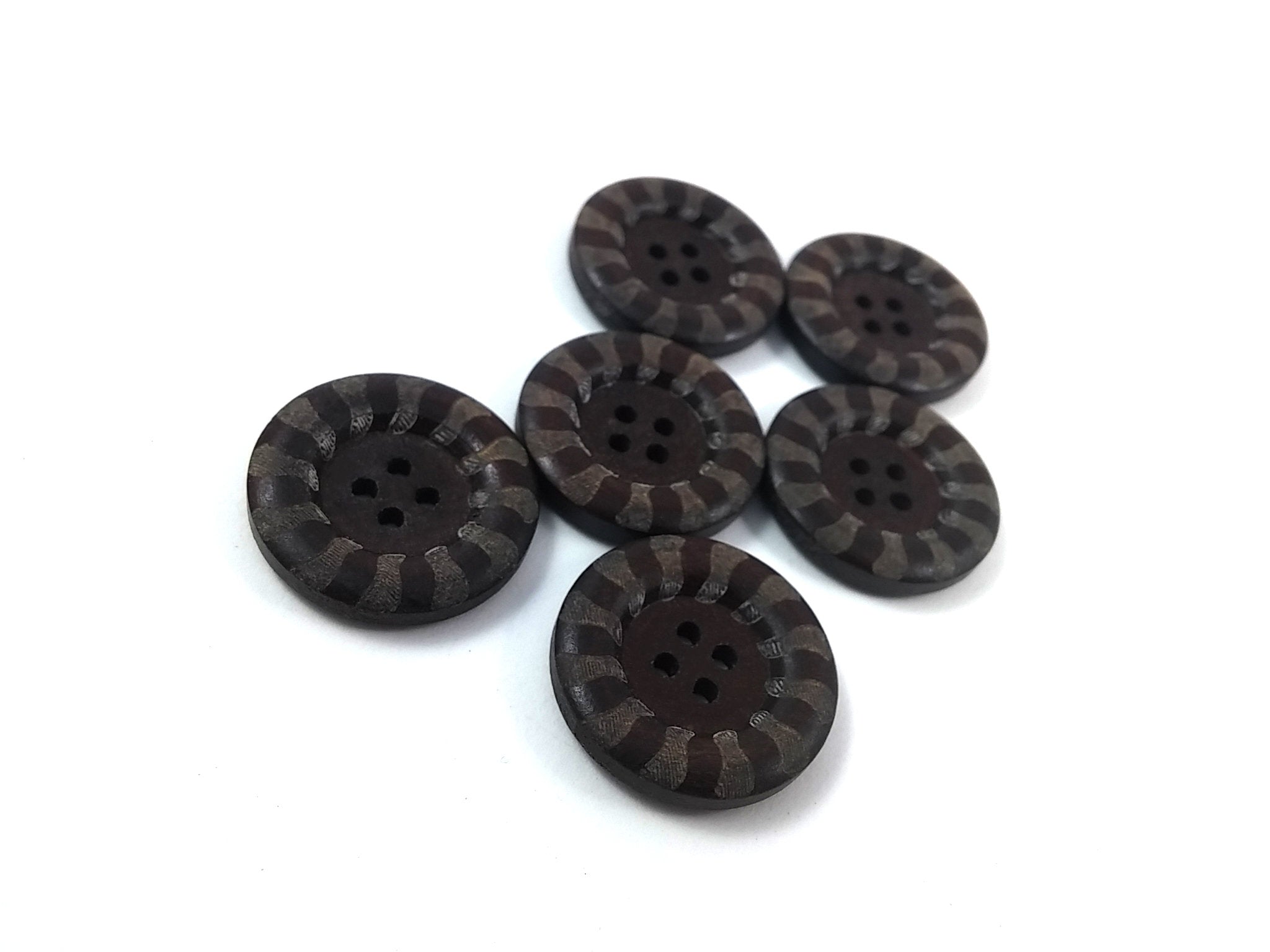 6 Dark brown wood button 25mm