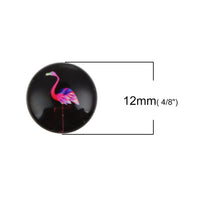 12mm mixed flamingo glass cabochons - set of 30 round dome cabochons