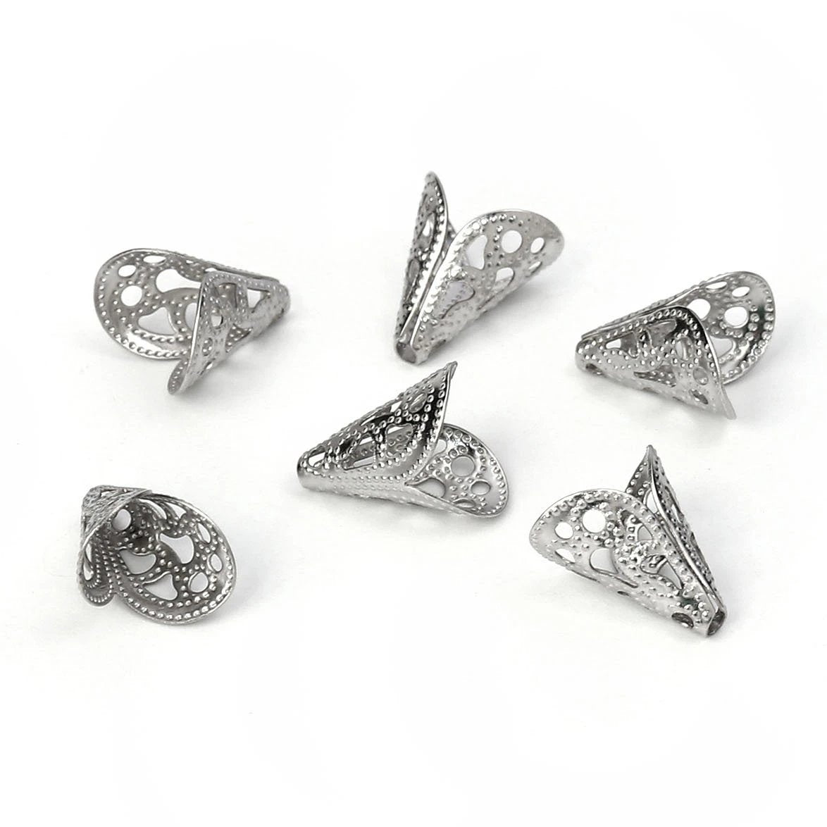 10 Coupelles cones pour perles argents 12mm en acier inoxydable