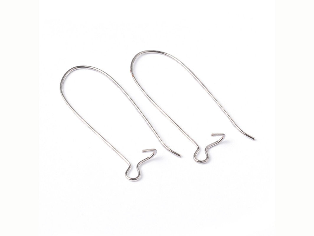 30mm brass kidney earring hooks - Silver - Nickel free, lead free and cadmium free earwire