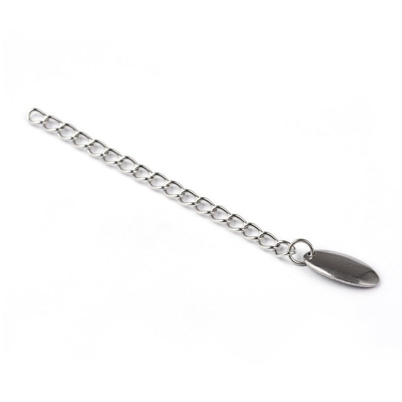 5 Stainless steel extension jewelry chains - Tail extender 60mm with oval charm