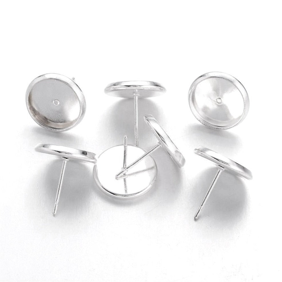 Brass stud earring settings, 8 or 10mm tray, silver. Nickel free, lead free and cadmium free