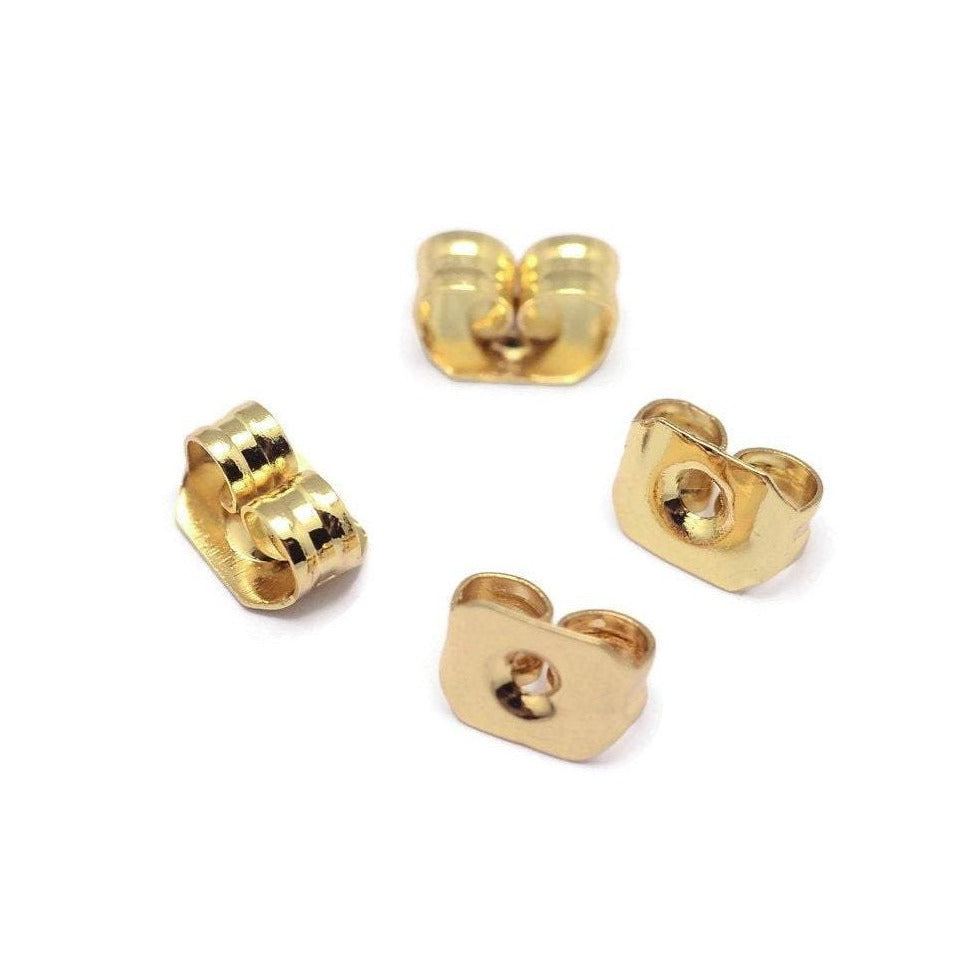 10 Grade AAA brass ear nuts, Gold earring back stopper butterfly hypoallergenic 5mm. Nickel free, lead free and cadmium free