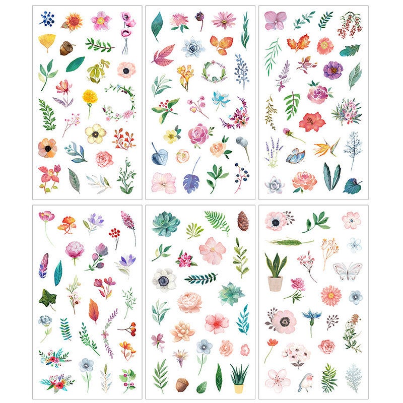 Flowers and foliage sticker set - 6 sheets