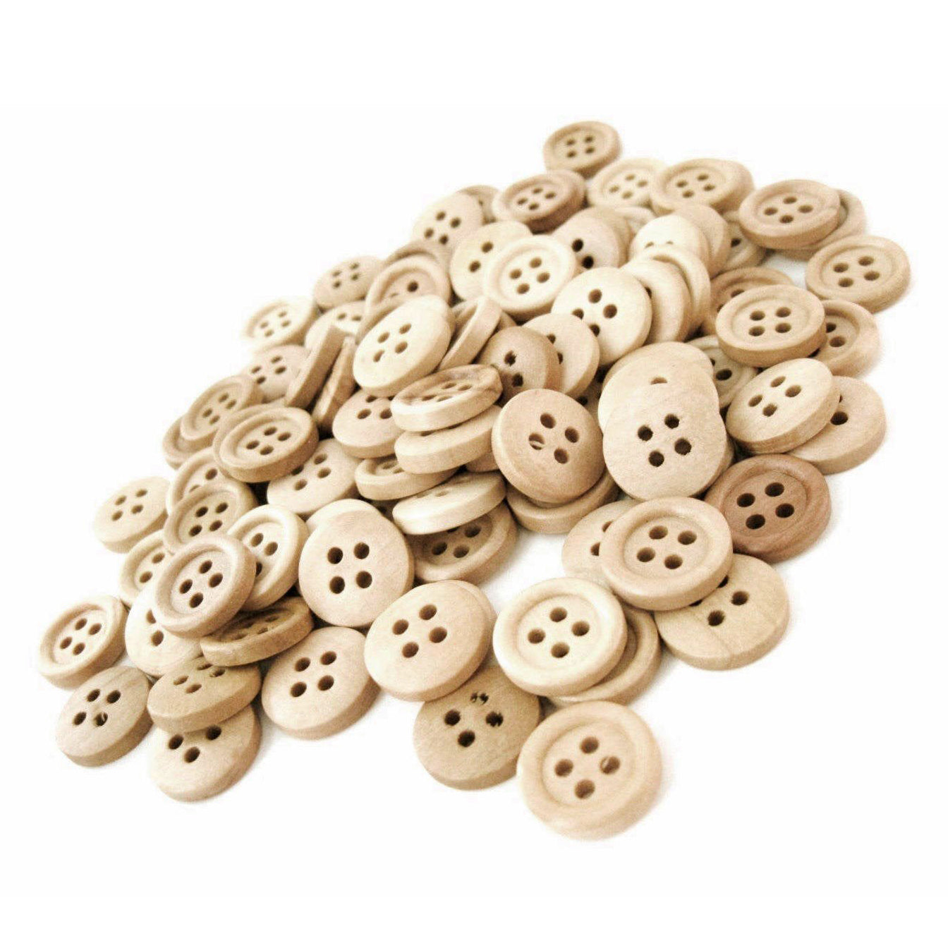 Wholesale Wooden buttons - Natural 4 Holes Wood Sewing Buttons 15mm - set of 60