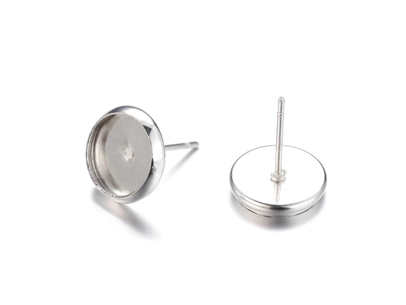 Brass stud earring settings, 8 or 10mm tray, silver. Nickel free, lead free and cadmium free