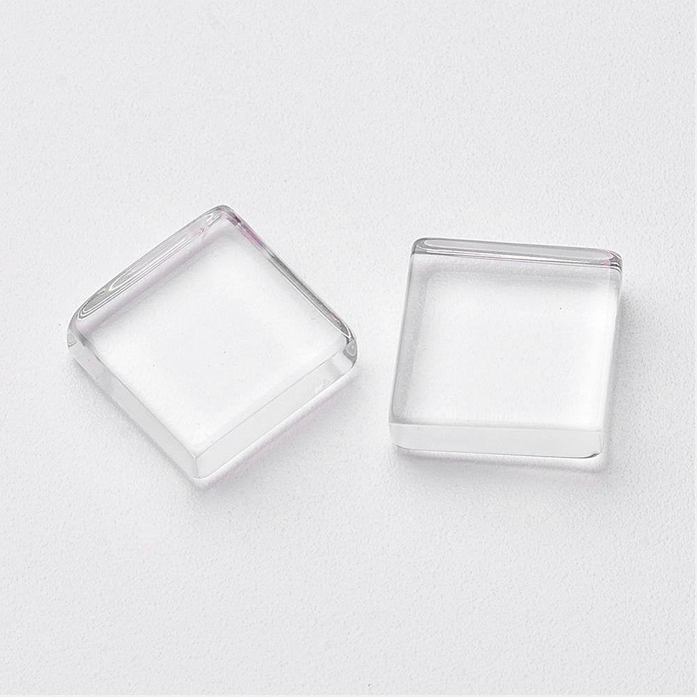 10 Flat Square Clear Glass Cabochons 10mm 