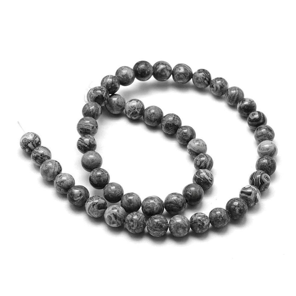 Natural Map Stone Round Beads Strands 4, 6 or 8mm - Grey