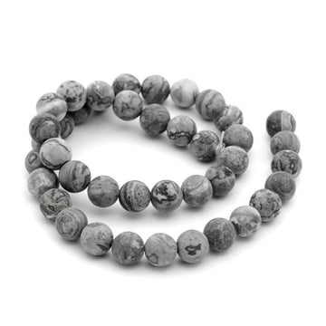 Frosted Natural Map Stone Round Beads 1 Strand 6 or 8mm - Grey