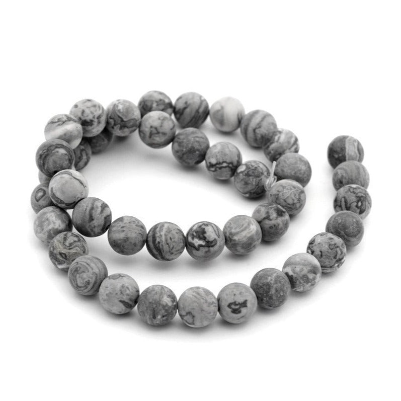 Frosted Natural Map Stone Round Beads 1 Strand 6 or 8mm - Grey