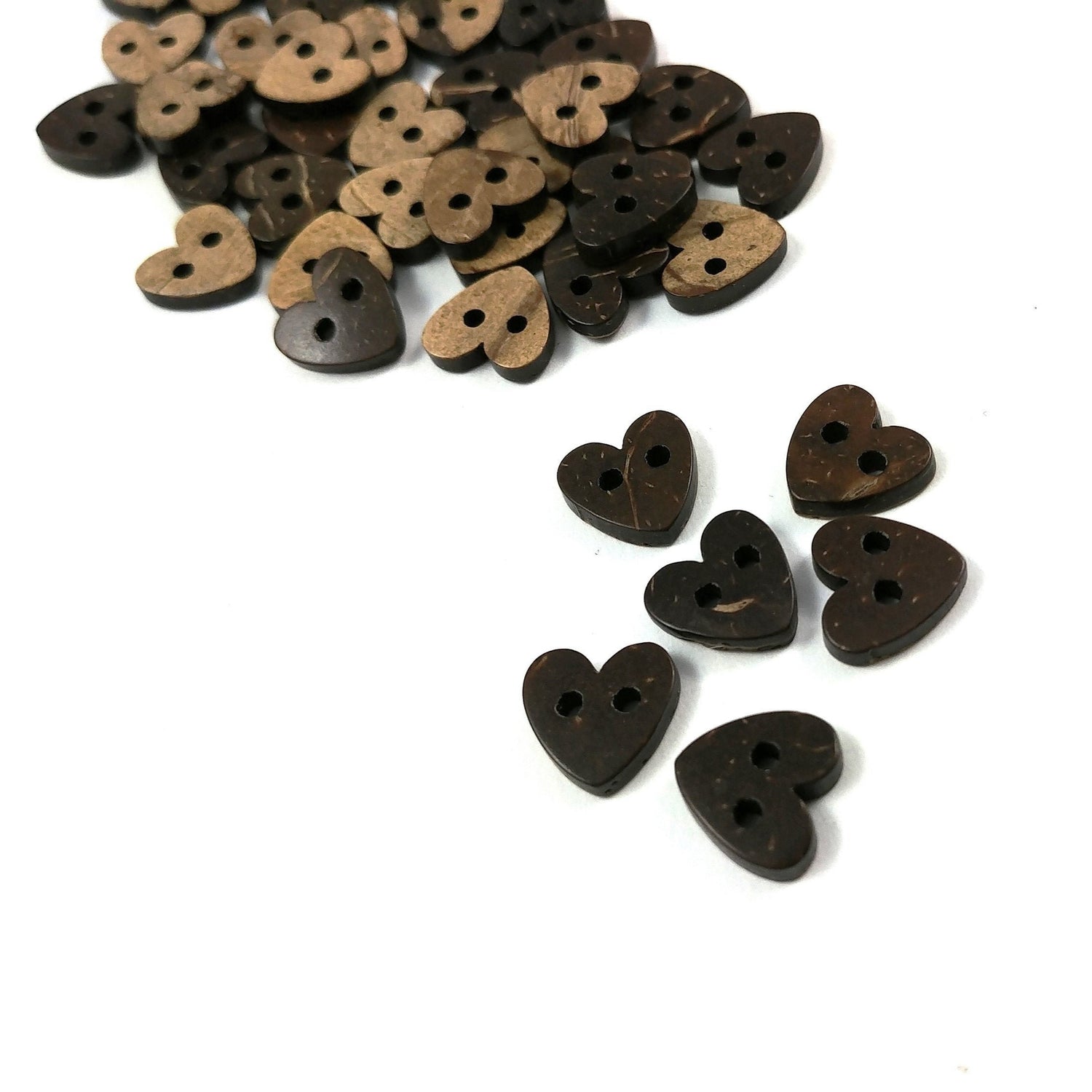 Brown Coconut Shell Buttons 10mm - Heart shape