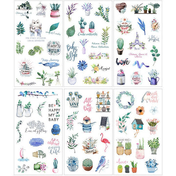 Plants and cute animals sticker set - 6 sheets