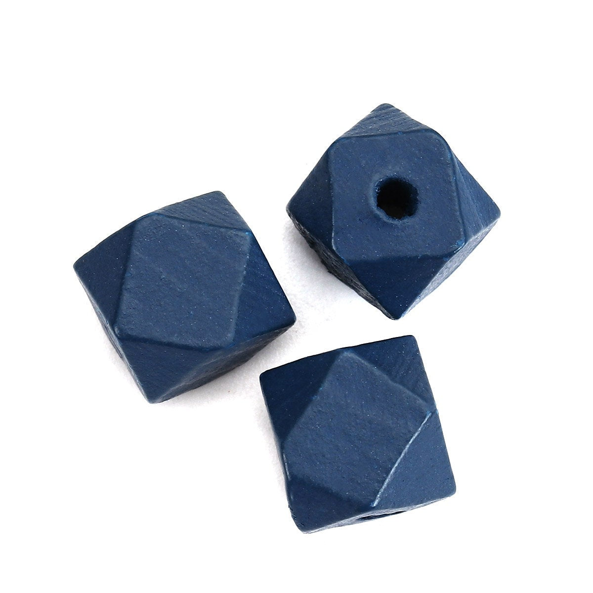 10 Faceted hexagon wood beads 12mm - Gray, blue, black and brown