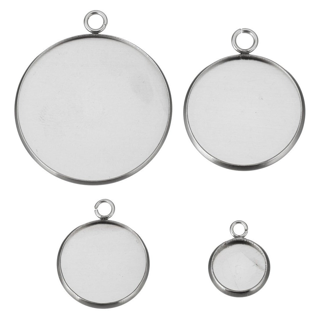 Stainless steel pendant cabochon settings, flat round, 16, 18, 20, 25 or 30mm tray