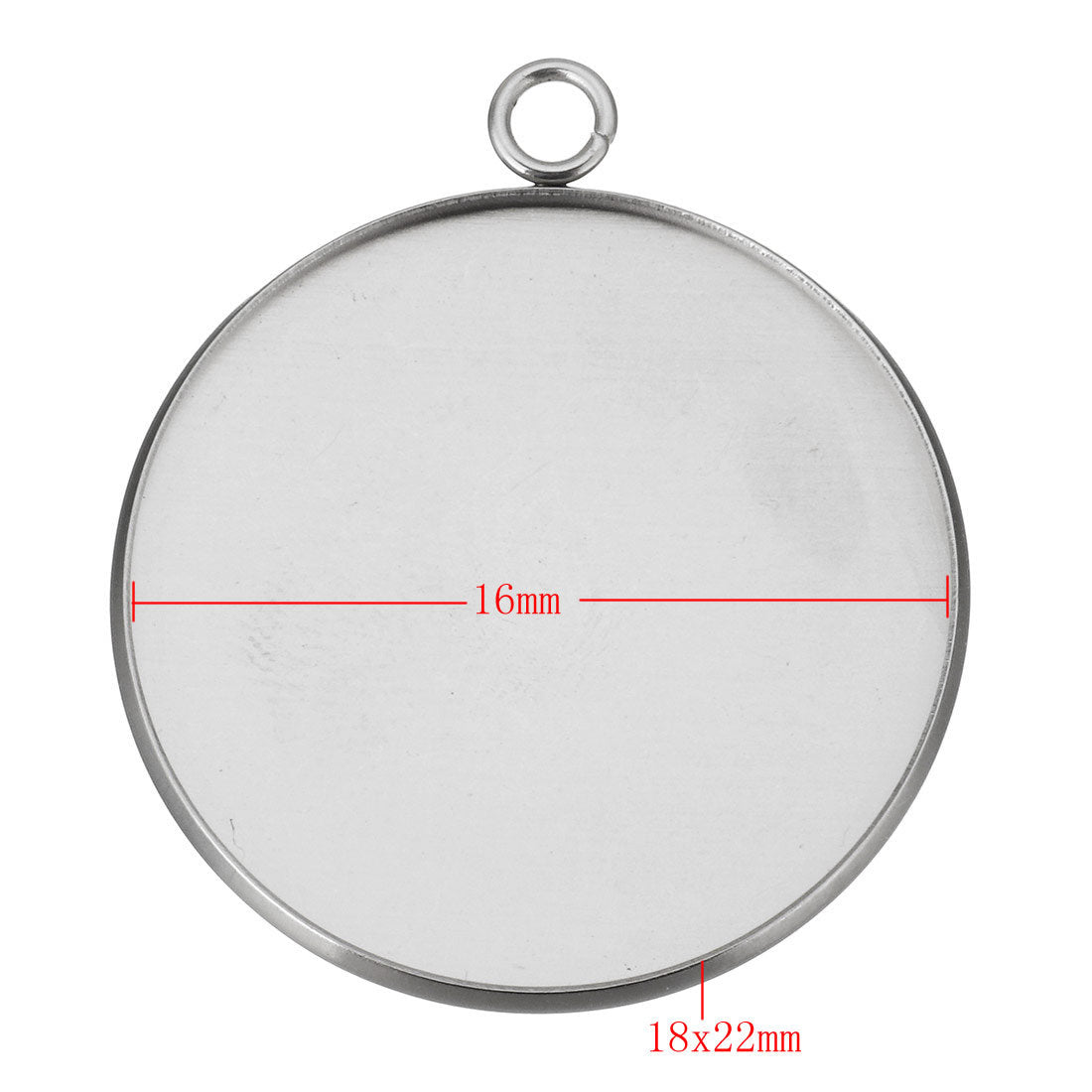 Stainless steel pendant cabochon settings, flat round, 16, 18, 20, 25 or 30mm tray