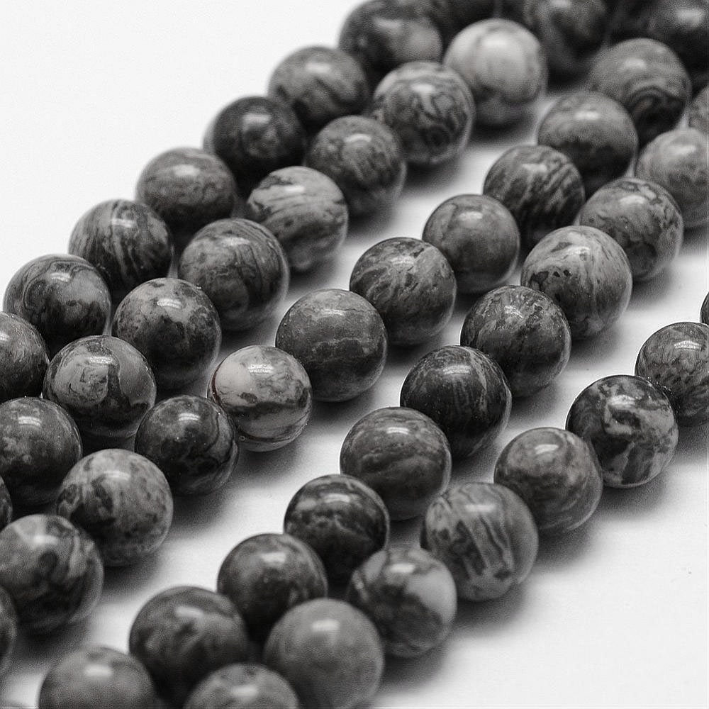 Natural Map Stone Round Beads Strands 4, 6 or 8mm - Grey