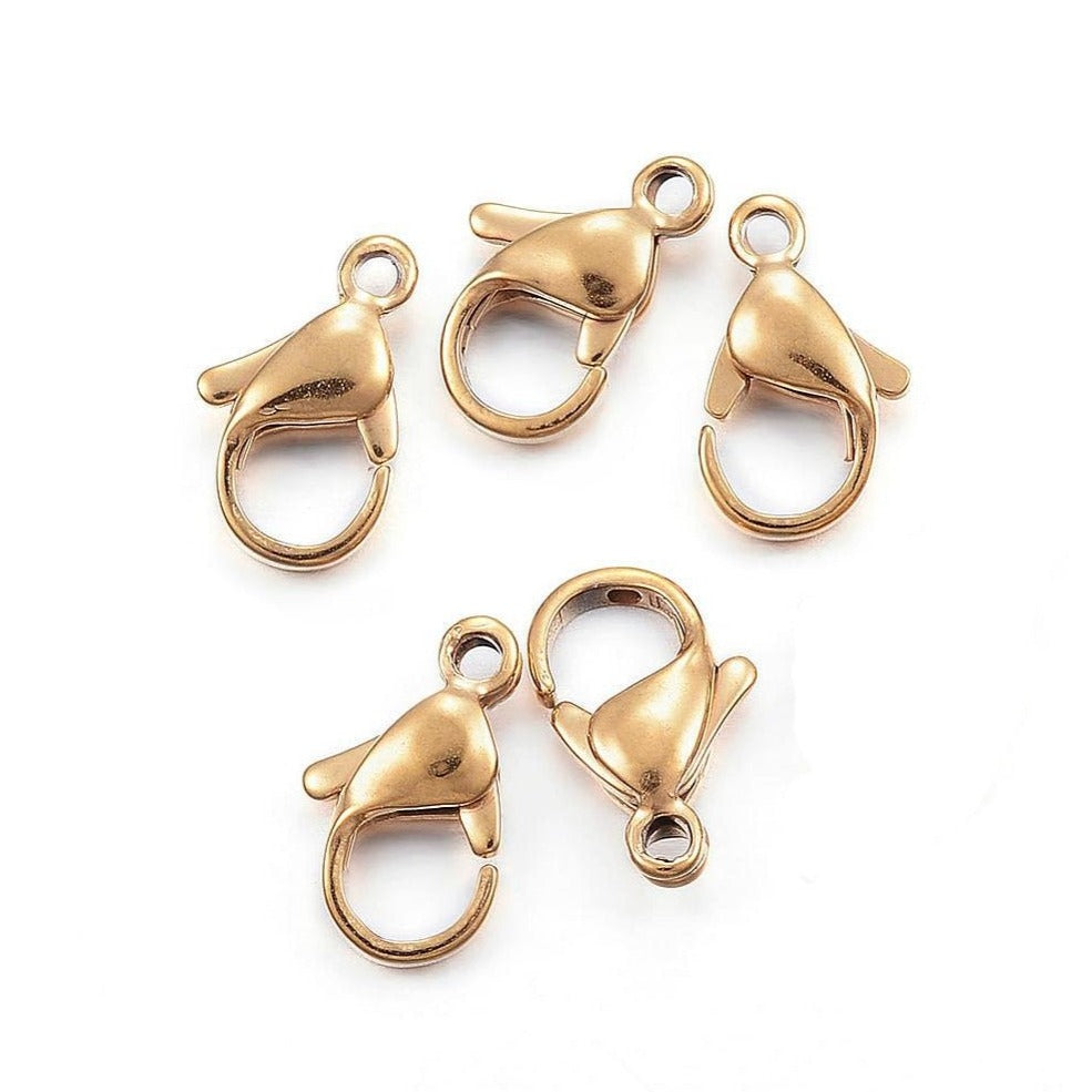 Gold stainless steel lobster clasp hypoallergenic - 3 sizes available