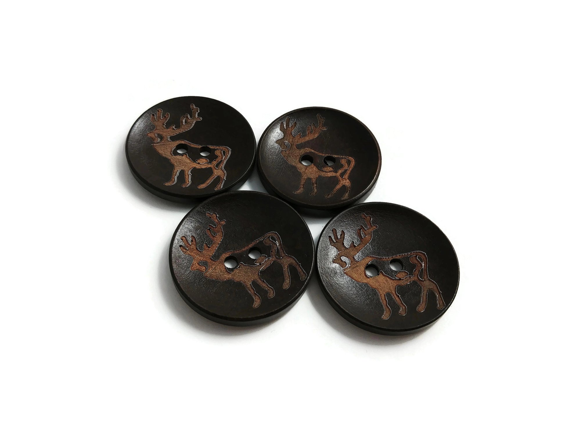 4 Brown Wooden Buttons 35mm -  Rustic Elk