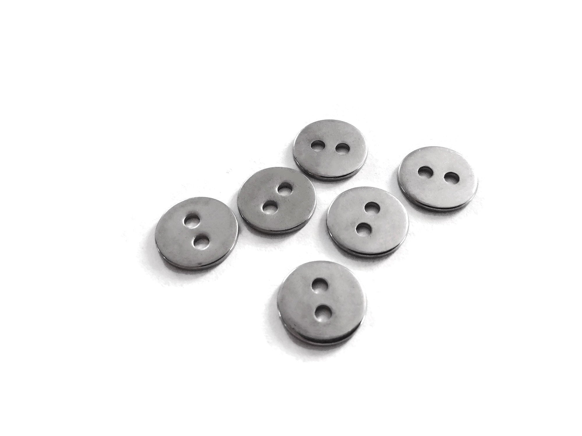6 silver metal buttons, stainless steel buttons or clasps, round buttons 12mm 