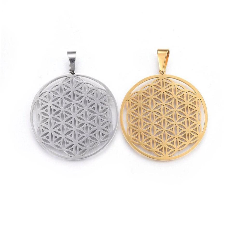 Flower of life pendant stainless steel hypoallergenic DIY sacred geometry necklace pendant