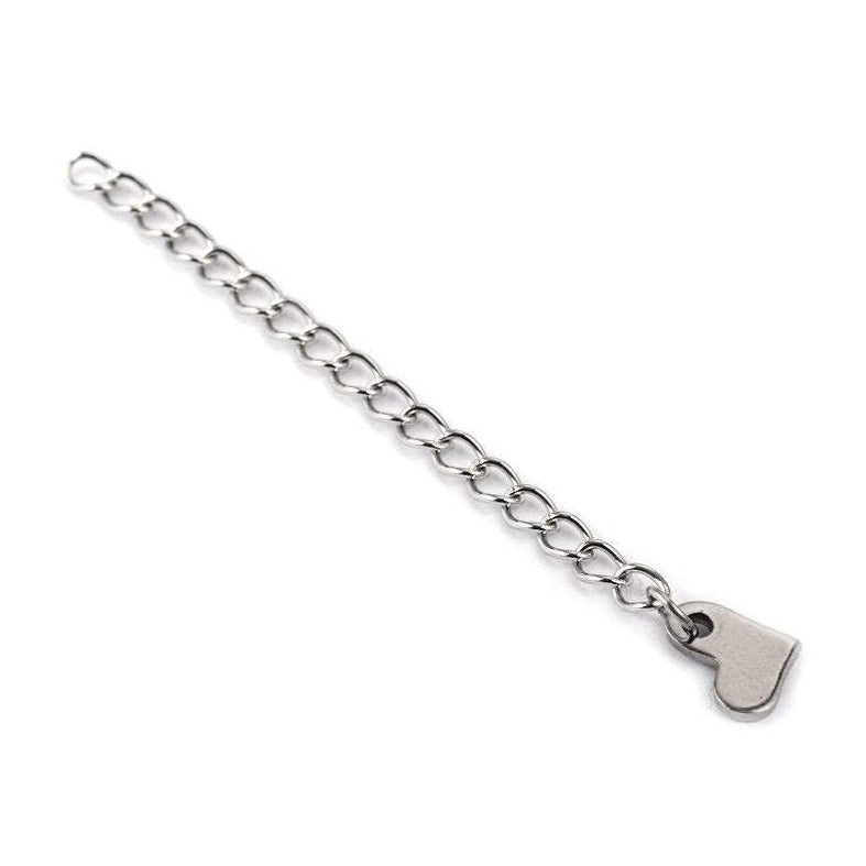 5 Stainless steel extension jewelry chains - Tail extender 60mm with heart charm