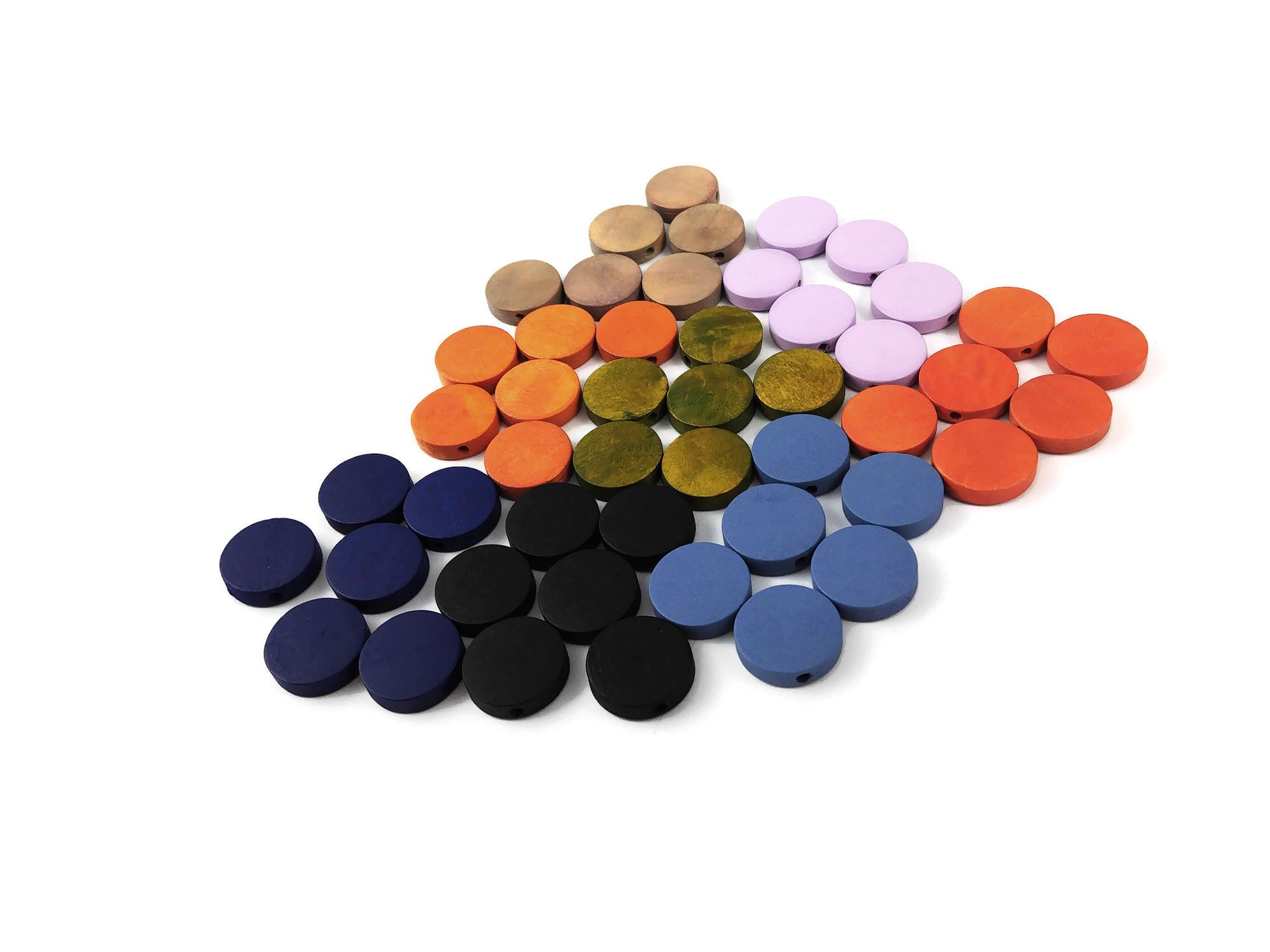 Wood Beads Flat Round 15mm - Choose your color