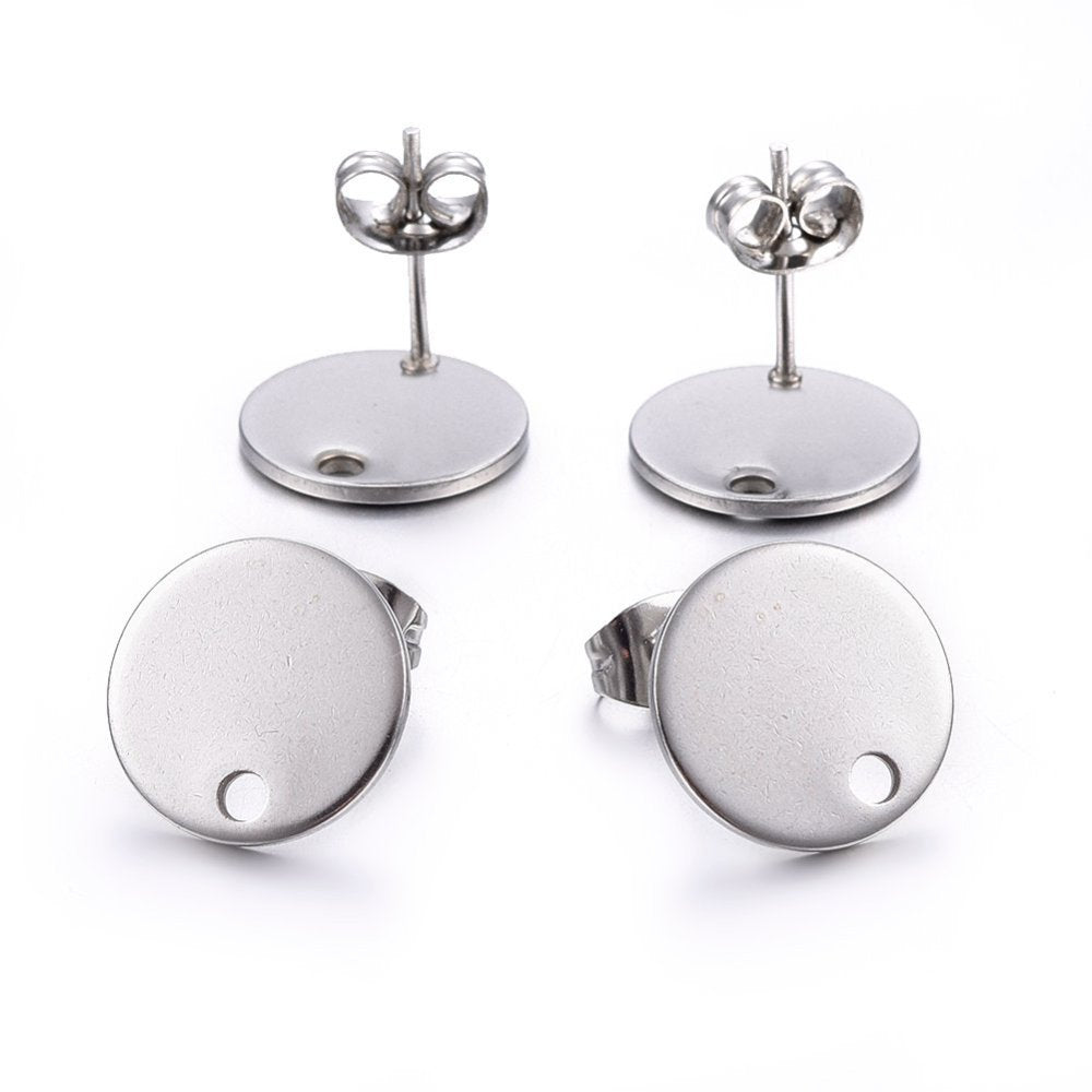 10 Stainless steel earring posts 8mm, 10mm, 12mm round