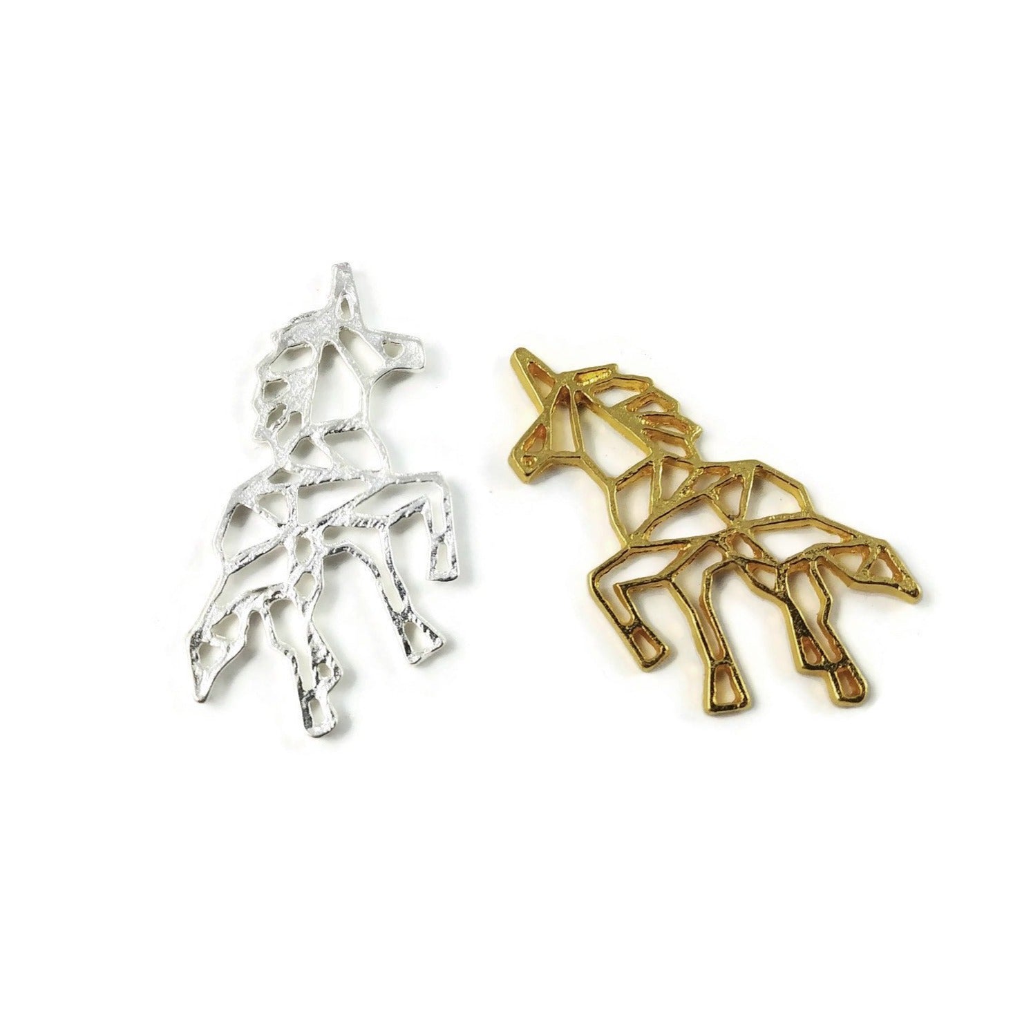 Origami unicorn charm, silver or gold metal unicorn charms