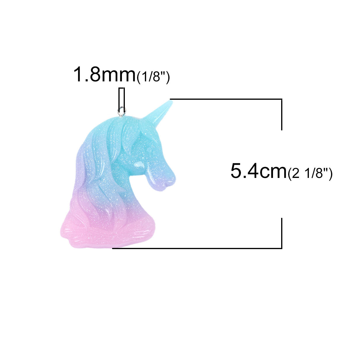 Glitter unicorn charm, resin unicorn pendant, pink purple and aqua shades