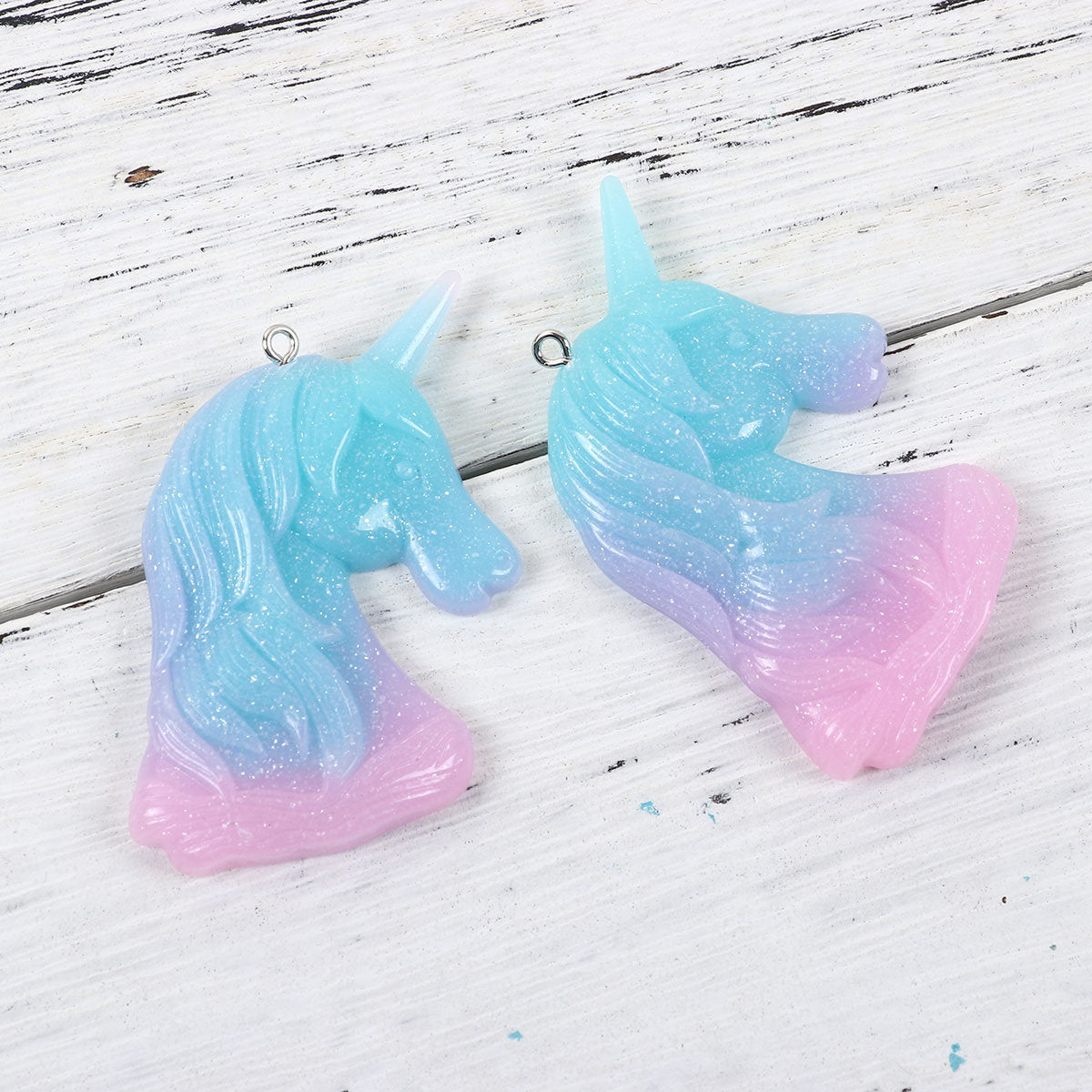 Glitter unicorn charm, resin unicorn pendant, pink purple and aqua shades