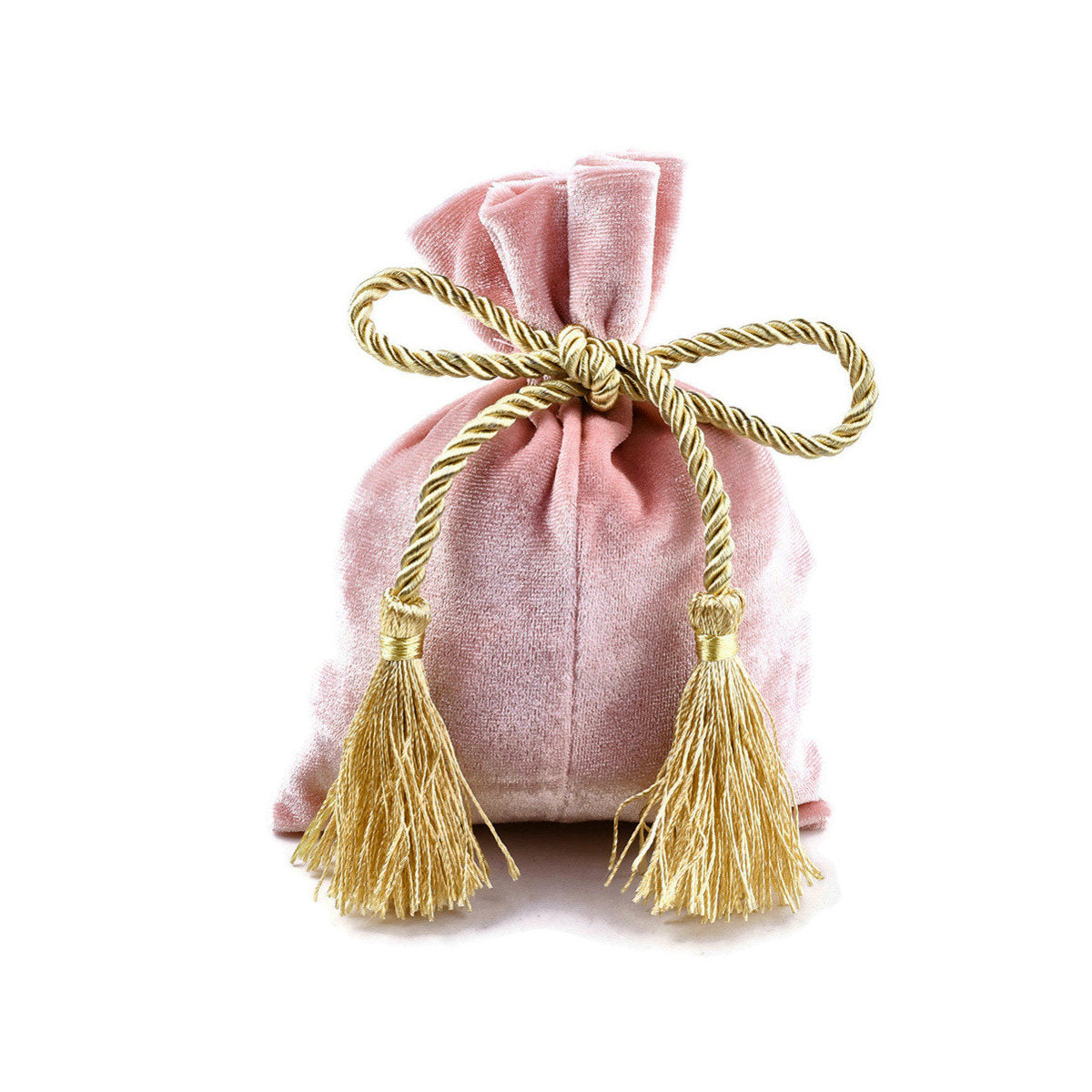 Pochette en velours rose avec corde et glands