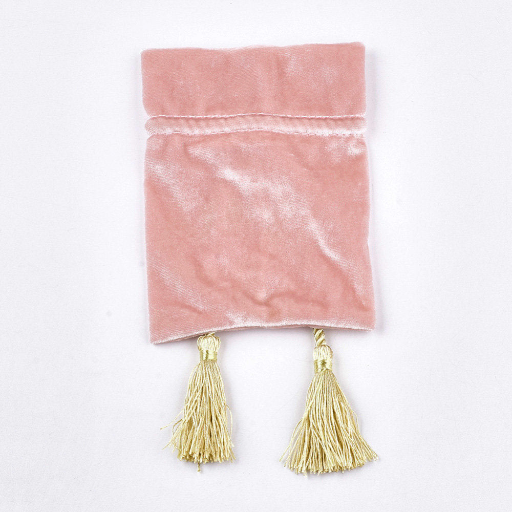 Pink velvet pouch bag with tassel rope