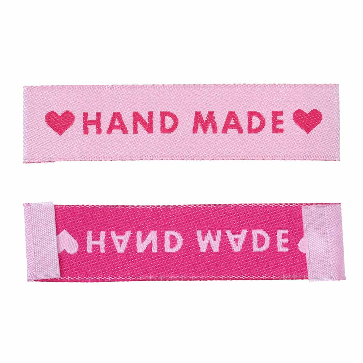10 Woven printed sewing labels - handmade with love - different styles for choice: pink, black or white