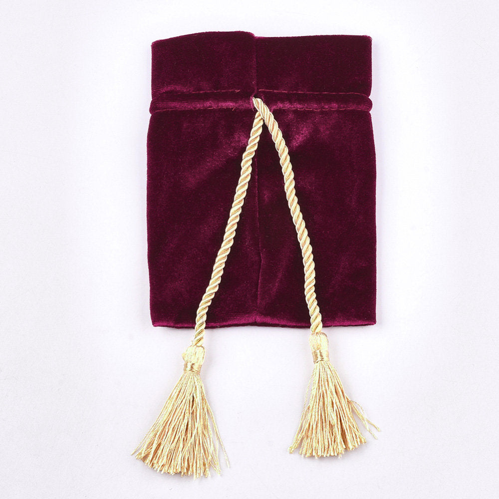 Rubis red velvet pouch bag with tassel rope