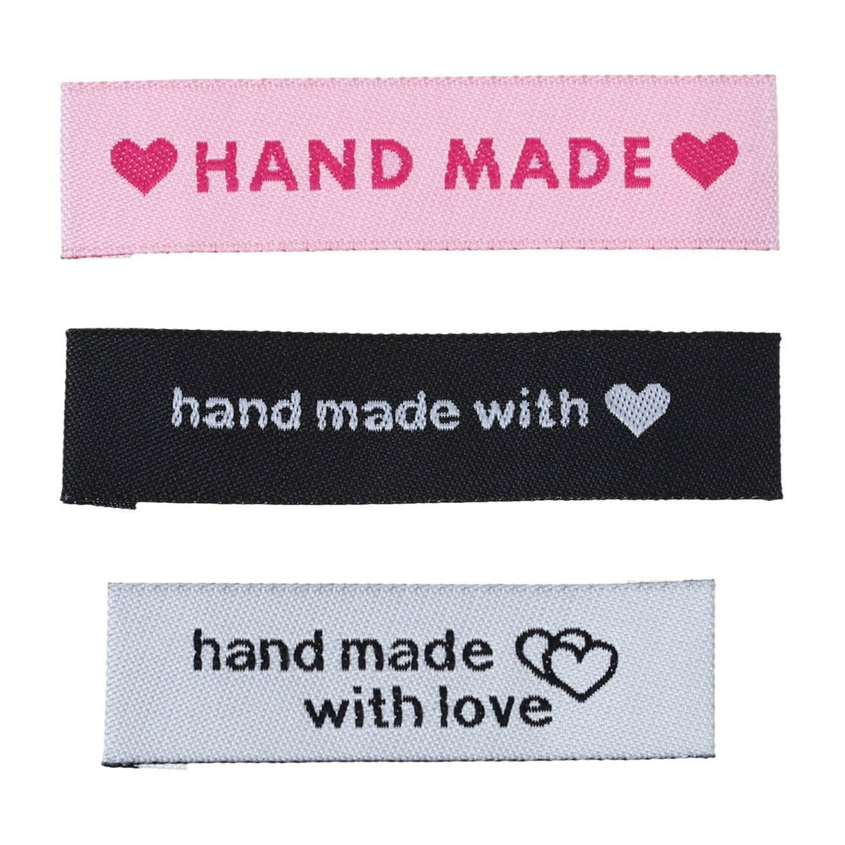 10 Woven printed sewing labels - handmade with love - different styles for choice: pink, black or white