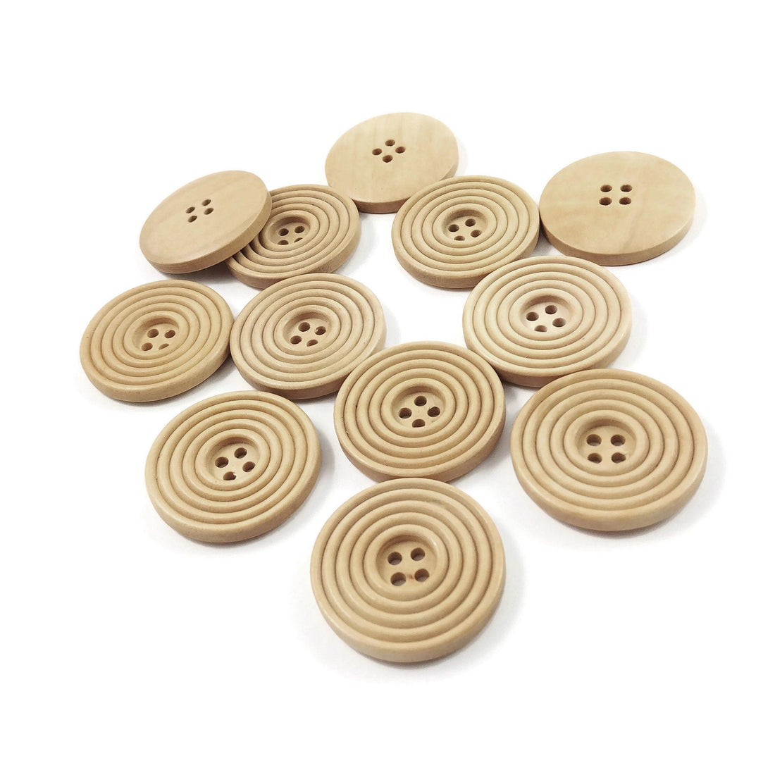 Wooden sewing buttons 30mm - set of 6 natural circle wood button
