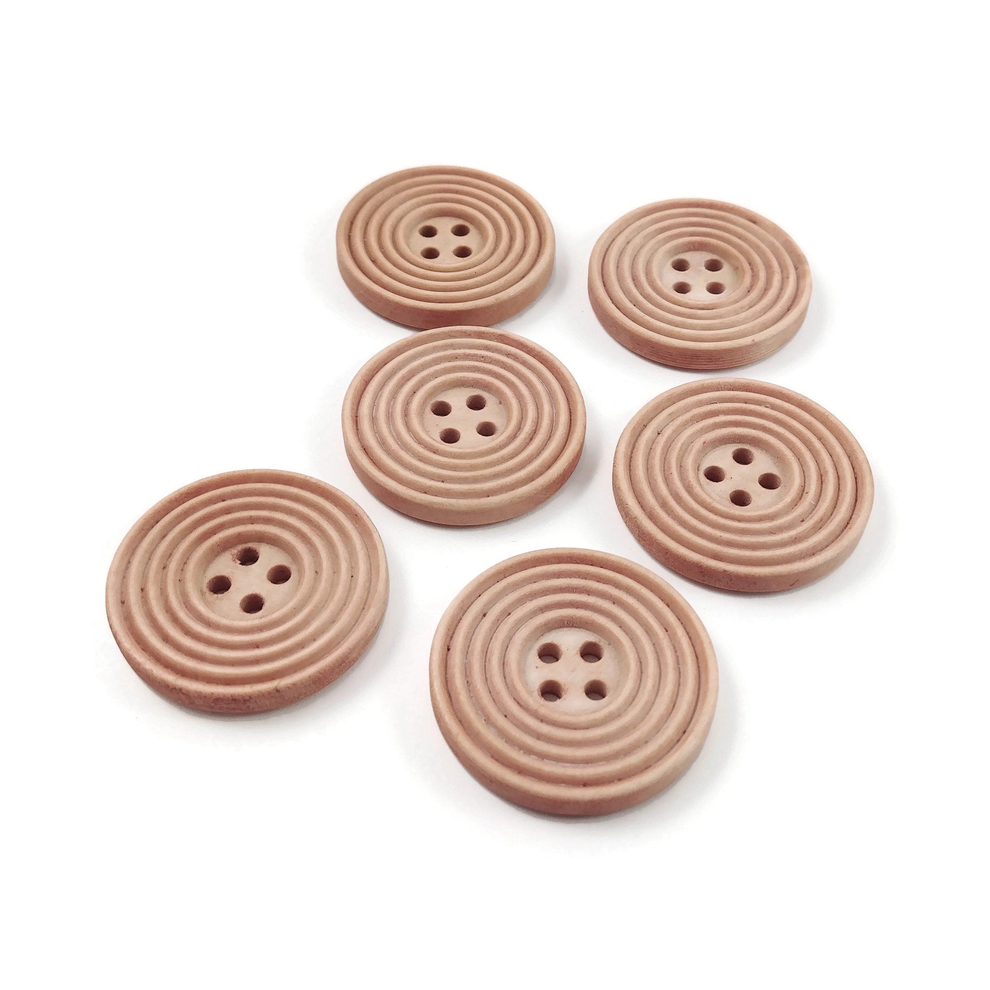 Bouton de bois de 3cm - ensemble de 6 boutons en bois rosé avec cercles
