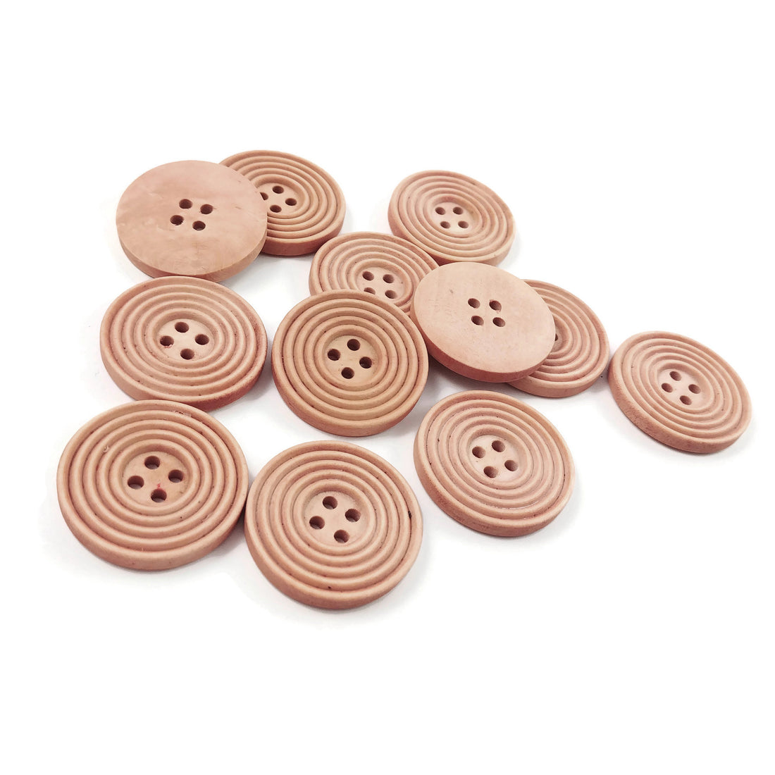 Bouton de bois de 3cm - ensemble de 6 boutons en bois rosé avec cercles