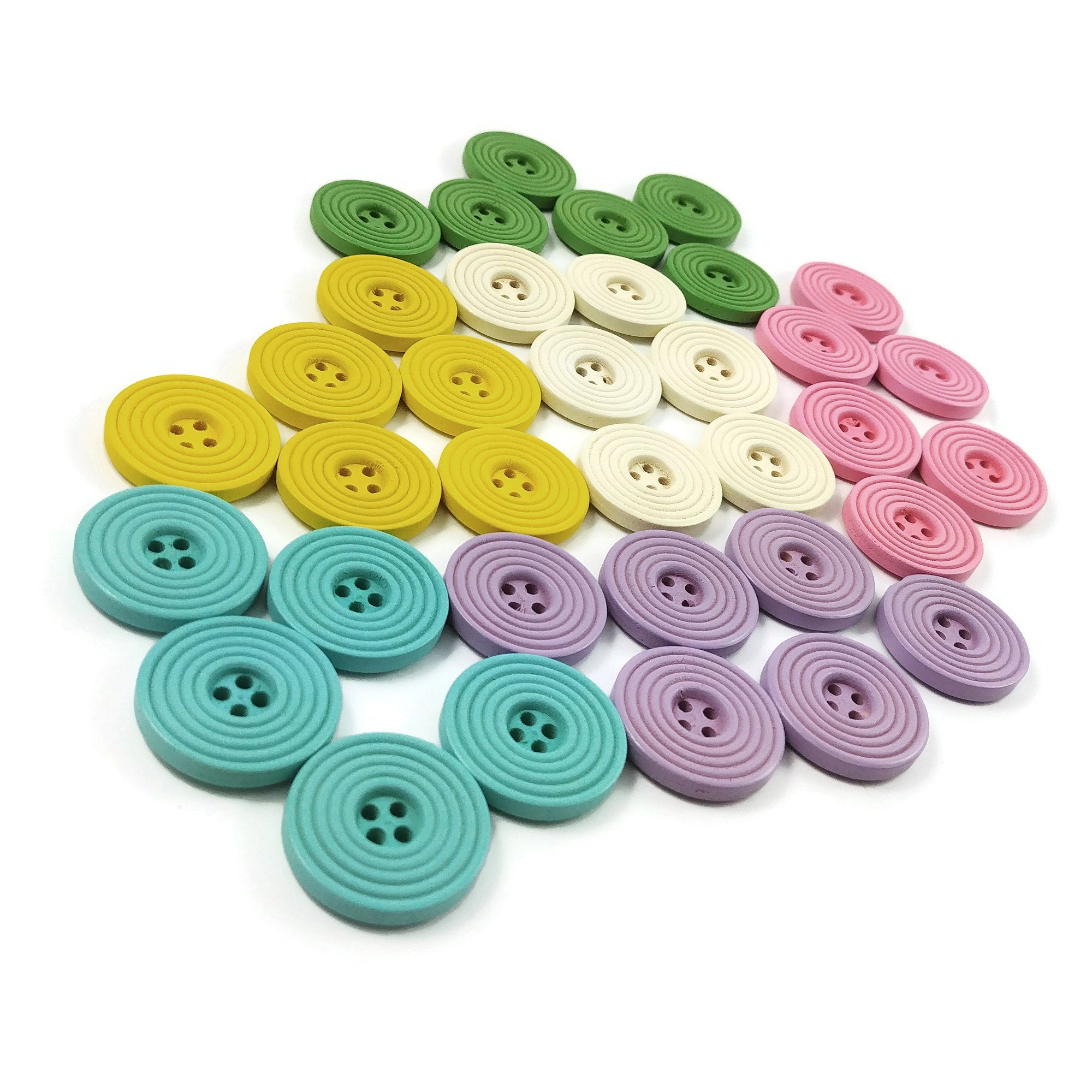 Bouton de bois pastel de 25mm - ensemble de 6 boutons en bois avec cercles