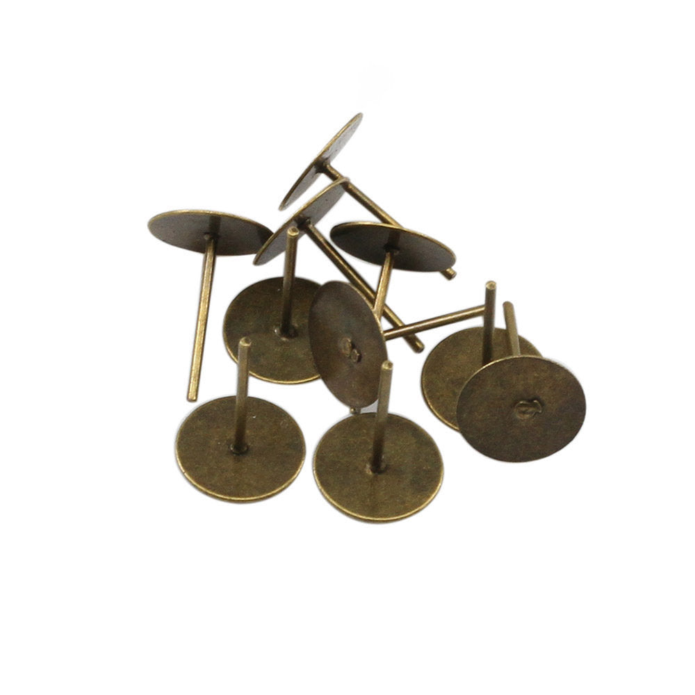 100 Earring stud posts, 6mm pad, gold. Nickel free, lead free and cadmium free